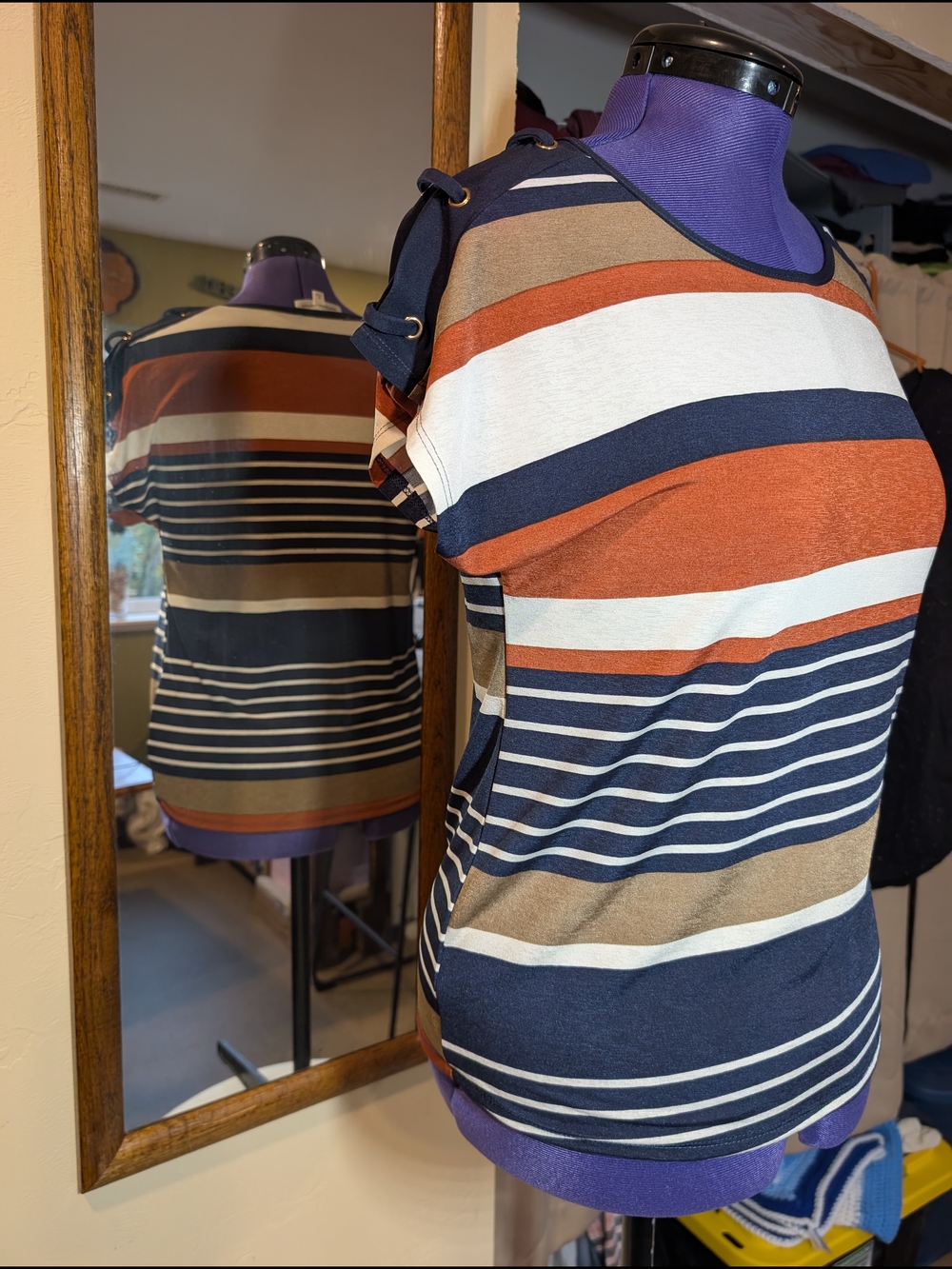 Women’s Striped Short Sleeve Tee in Navy, Rust & Cream - Picture 2 of 10